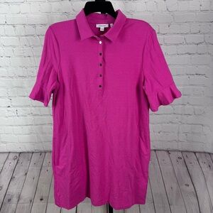 Chicos Zenergy Ruffle Sleeve Polo Dress Size Medium Snap Front Pink Chic